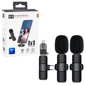 K9 Dual Wireless Lapel Microphone Lavalier Mic TYPE-C Android Phones IPhone + IOS Adapter