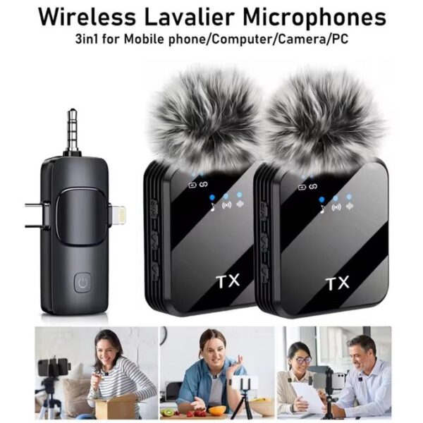 F11-2 Dual Noise Cancelling Wireless Microphone With 3 in 1 Receiver For iPhone,Type C and Camera